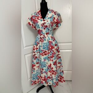 J.Peterman Dress 1958 Watercolor vintage style size 8 midi 40s 50s tradwife